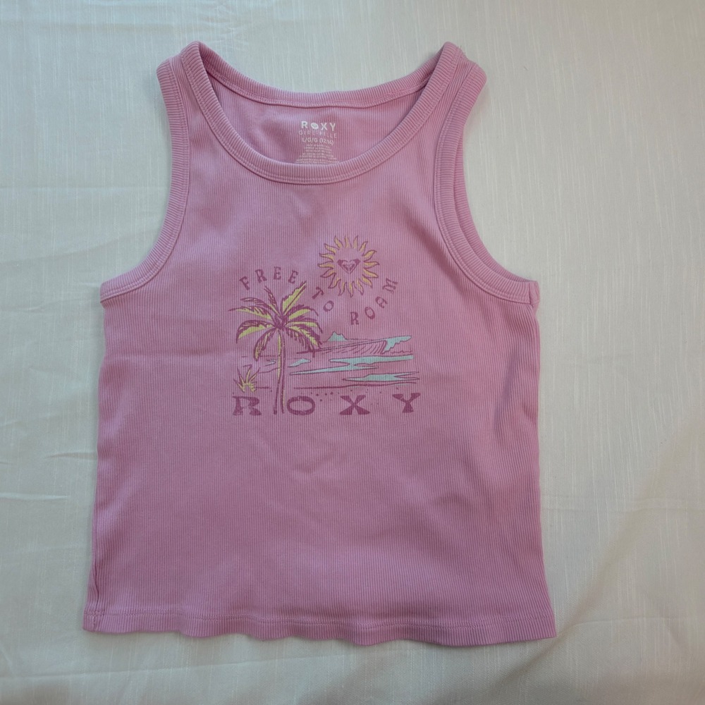Roxy Ribbed Tank Top Girls Size L 12/14 Pink Excellent Free To Roam Graphic Tee